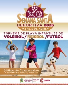 Invitan a niñas y niños a participar en la Semana Santa Deportiva 2026 en playa de Coatzacoalcos