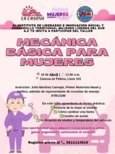 Invitan a mujeres de Coatzacoalcos a taller gratuito de mecánica básica