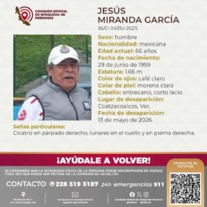 Emiten ficha de búsqueda por la desaparición de Jesús Miranda García en Coatzacoalcos