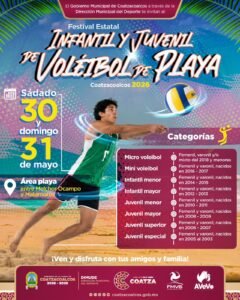 Coatzacoalcos será sede del Festival Estatal Infantil y Juvenil de Voleibol de Playa 2026