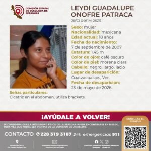 Buscan a Leydi Guadalupe Onofre Patraca, joven desaparecida en Coatzacoalcos
