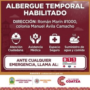 Habilitan albergue temporal en Coatzacoalcos ante las fuertes lluvias