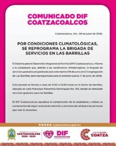 DIF Coatzacoalcos reprograma brigada de servicios en Las Barrillas por condiciones climáticas