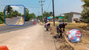 Ayuntamiento de Nanchital realiza limpieza en tramo carretero entre puente Tepeyac y colonia San Miguel