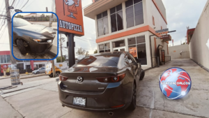Acaba la fiesta y deja su auto destrozado en una pizzería del centro de Coatzacoalcos