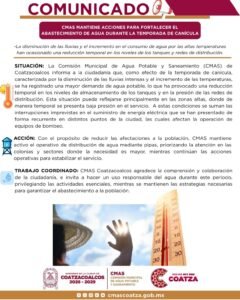 CMAS refuerza abastecimiento de agua en Coatzacoalcos ante la temporada de canícula