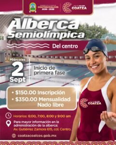 Alberca Semiolímpica del Centro inicia clases de nado libre en Coatzacoalcos
