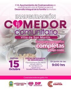 Inaugurarán Comedor Comunitario en Villa de San Martín para ofrecer alimentos a bajo costo