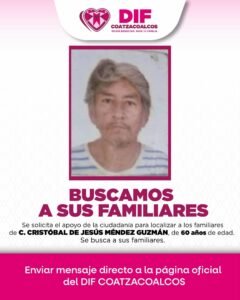 DIF Coatzacoalcos busca a familiares de Cristóbal de Jesús Méndez Guzmán